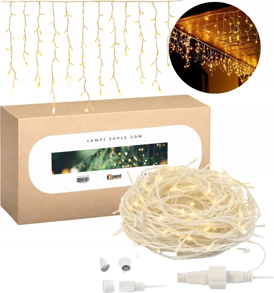 Karácsonyi fényfüzér karácsony jégcsapok kábel 20m meleg szín