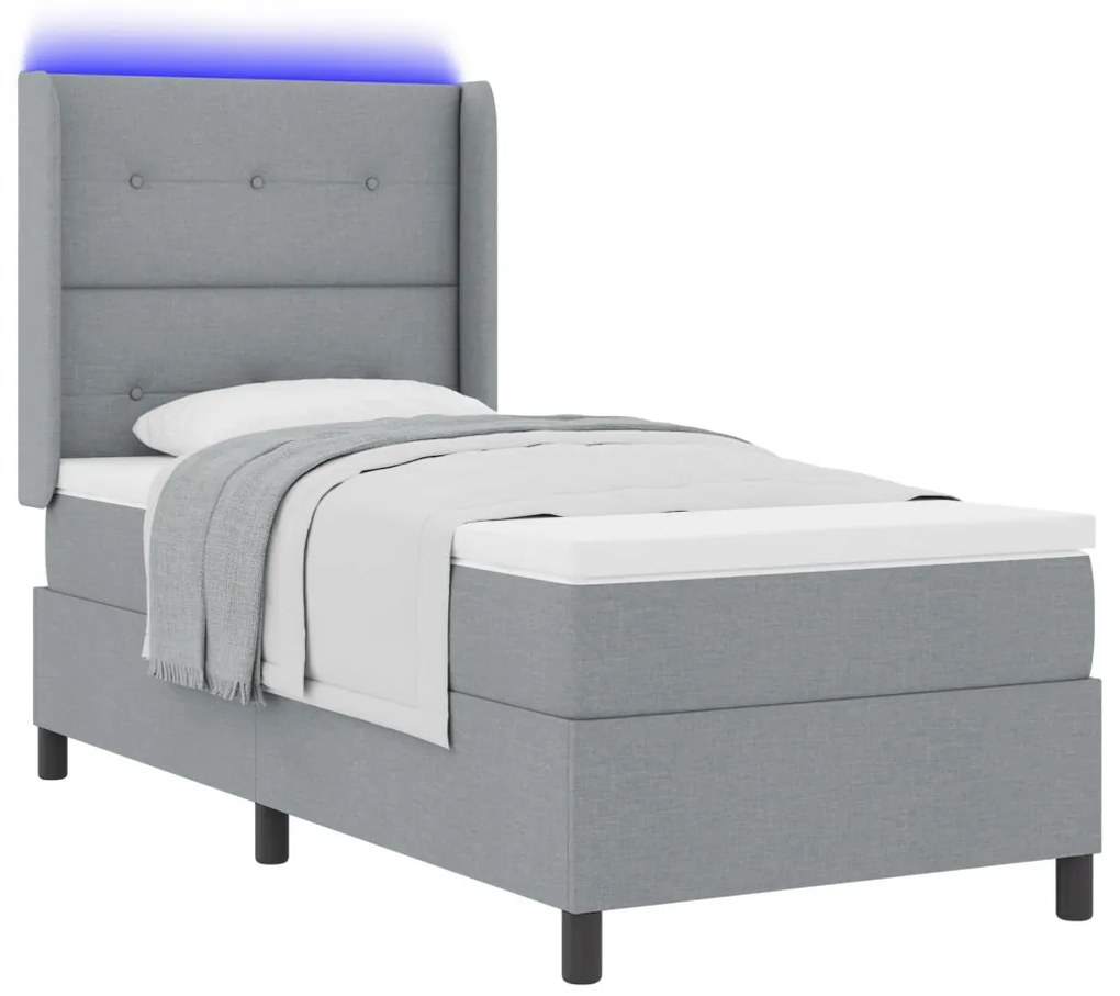 Boxspring Ágy Matraccal és LED Fénnyel Szürke 80x200 cm Szövet