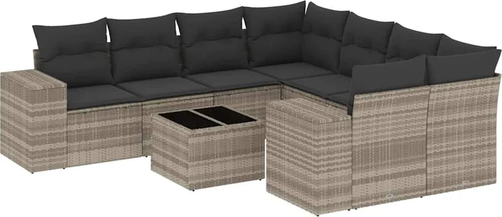 vidaXL 9 részes világosszürke polyrattan kerti ülőgarnitúra párnával