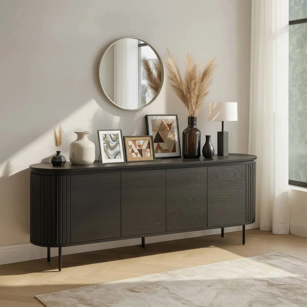 Komód 200 cm méretben, négyajtós kivitelben, fekete színben BECK