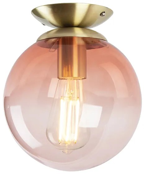 Art Deco mennyezeti lámpa rézzel és rózsaszín üveggel - Pallon