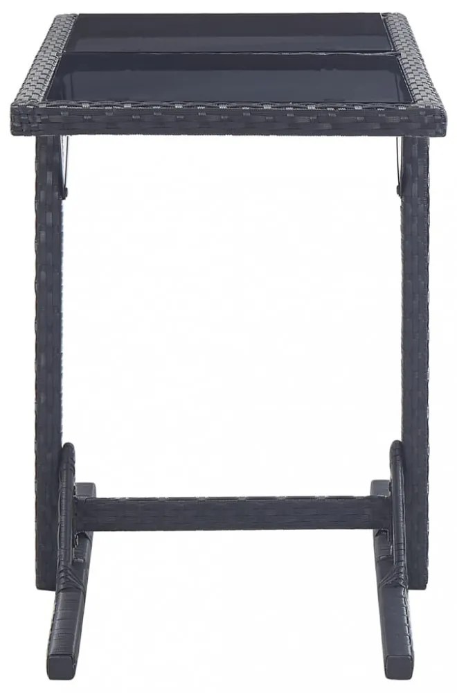 fekete polyrattan és üveglapos kerti asztal 110 x 53 x 72 cm
