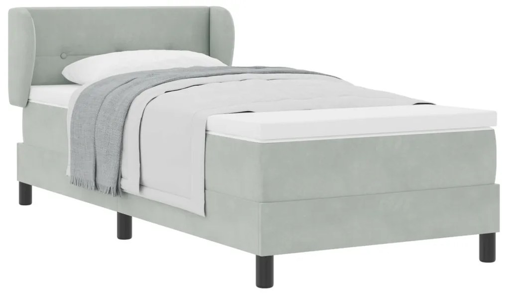 Boxspring Ágy Matraccal Világosszürke 90x200 cm - Bársonyos