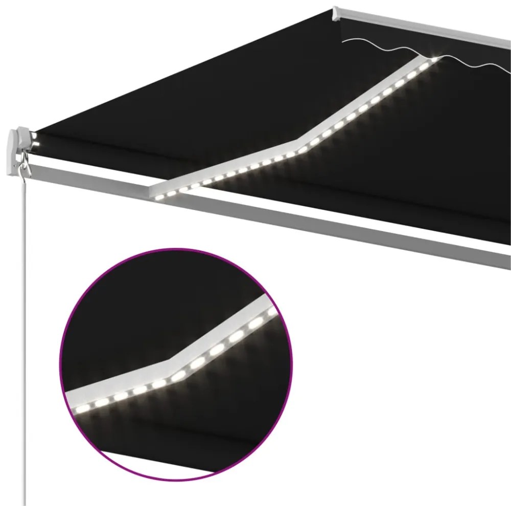 antracitszürke szélérzékelős és LED-es napellenző 6 x 3 m