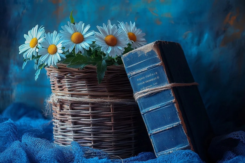 Vászonkép Canvas Könyv Bölcsesség Tudás Virágok Margaréta Kosár 60x40