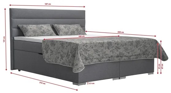 NEW BOLERO 180x200 cm kárpitozott ágy tárolóval és topperes matracokkal, szürke