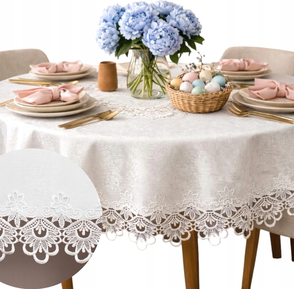 Abrosz Kerek Asztalhoz Világító foltálló Fehér csipkés 200x200 Kerék