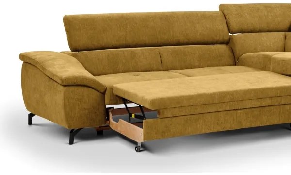 Bővíthető sarokkanapé tárolóval, L-alakú BRESCIA jobb oldali, sárga