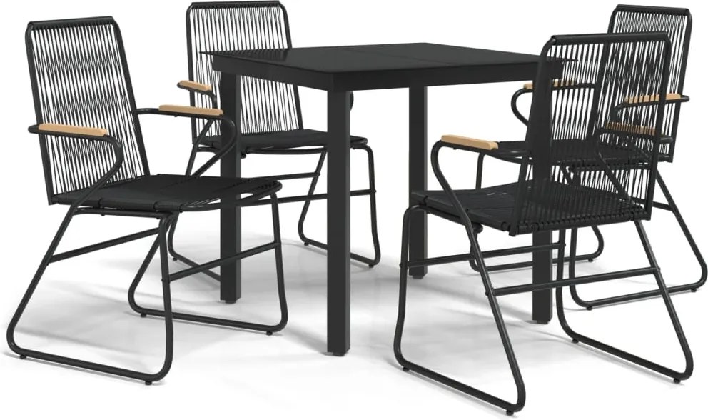 vidaXL 5 részes fekete PVC rattan kerti étkezőgarnitúra