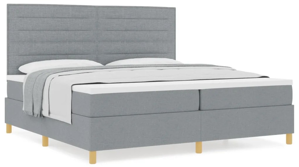 Boxspring Ágy Matrac Világosszürke 200x200 cm Szövet