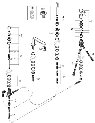 GROHE 19577001 - LINEARE négylyukas kádcsaptelep kombináció, fényes króm