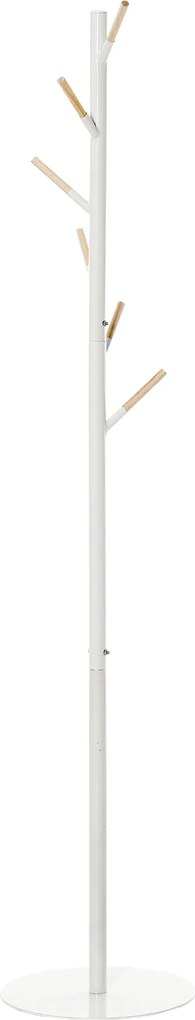 HOMCOM Kabátállvány Fa Ágakkal, 6 Fából Készült Horoggal Ruhák, Táskák, Sálak Számára, Fém Kerettel, 35x35x174 cm, Fehér | Aosom