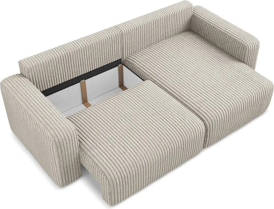 Bézs kordbársony kinyitható-tárolóhelyes sarokkanapé (jobb oldali-heverő résszel) Kona – Makamii