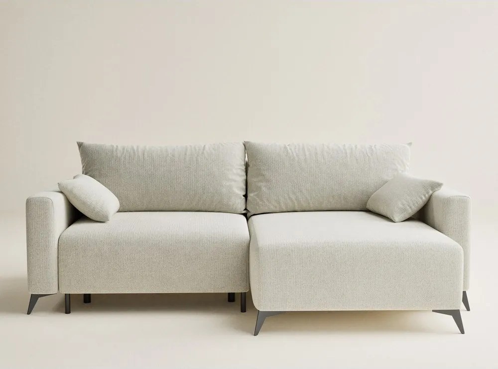 Krémszínű zsenília kinyitható-tárolóhelyes sarokkanapé (jobb oldali-heverő résszel) Leon – Maison de Rêve