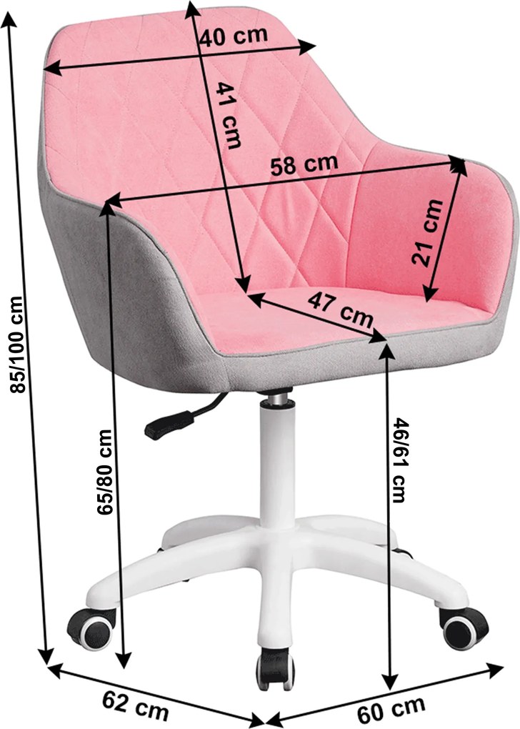 Irodai szék, szövet rózsaszín/szürke/fehér, SANTY
