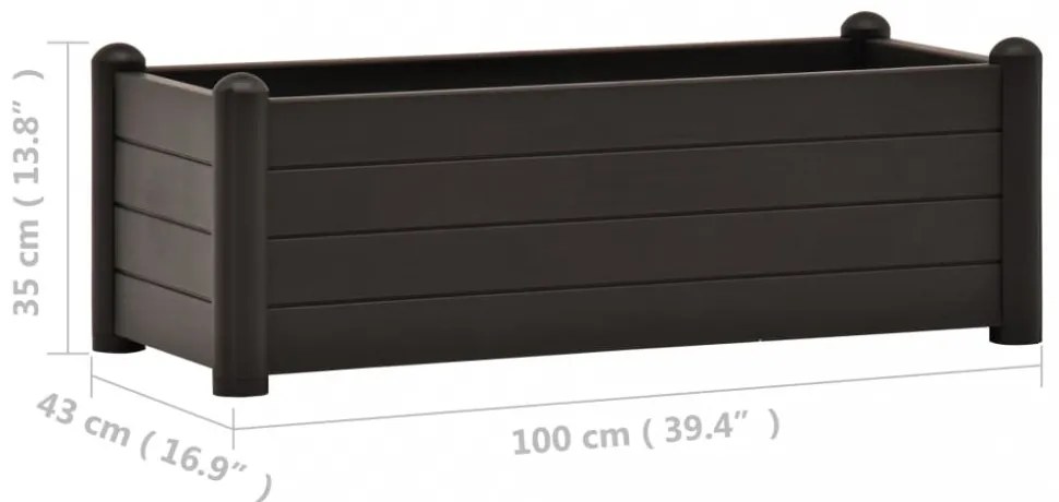 antracitszürke kerti PP magaságyás 100 x 43 x 35 cm