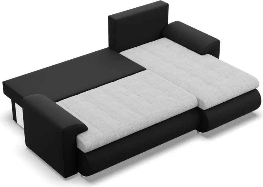 Tokio sarokkanapé, 2 ágyneműtartóval, fonott + műbőr, jobboldali, szürke - fekete