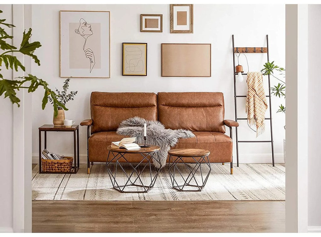 Dohányzóasztal, 2 oldalsó asztal, ø50cm és ø40cm, barna-fekete