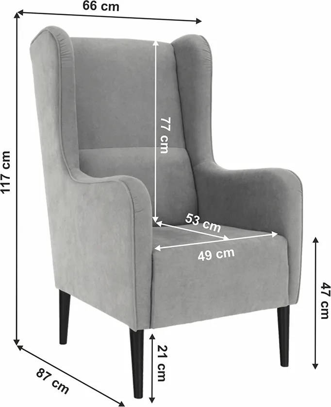 Kényelmes fotel, szürke/fekete, BREDLY