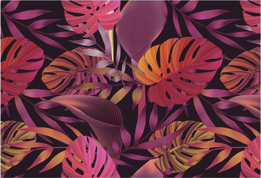 Fotótapéta Flizelin Dekoratív Hálószoba Egzotikus levelek 152x104