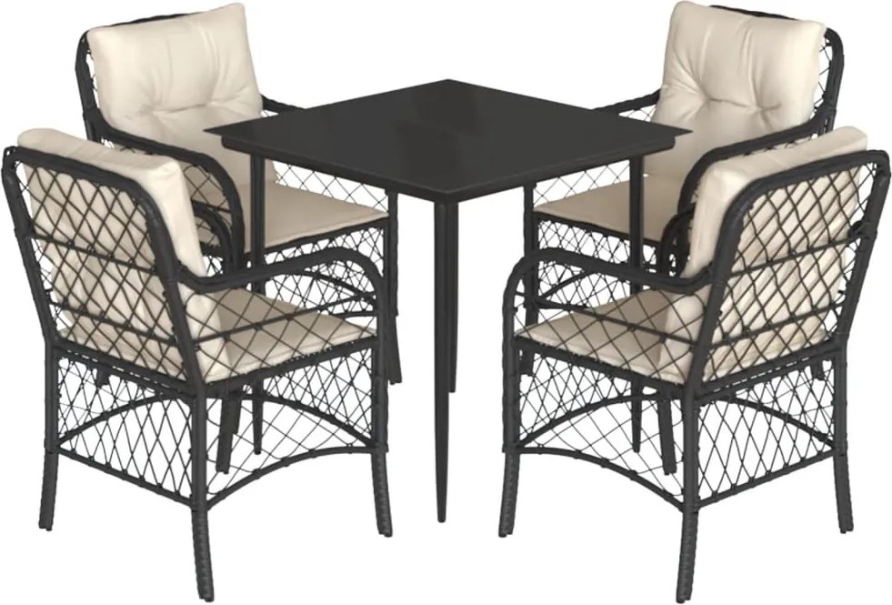 vidaXL 5 részes fekete polyrattan kerti étkezőgarnitúra párnákkal