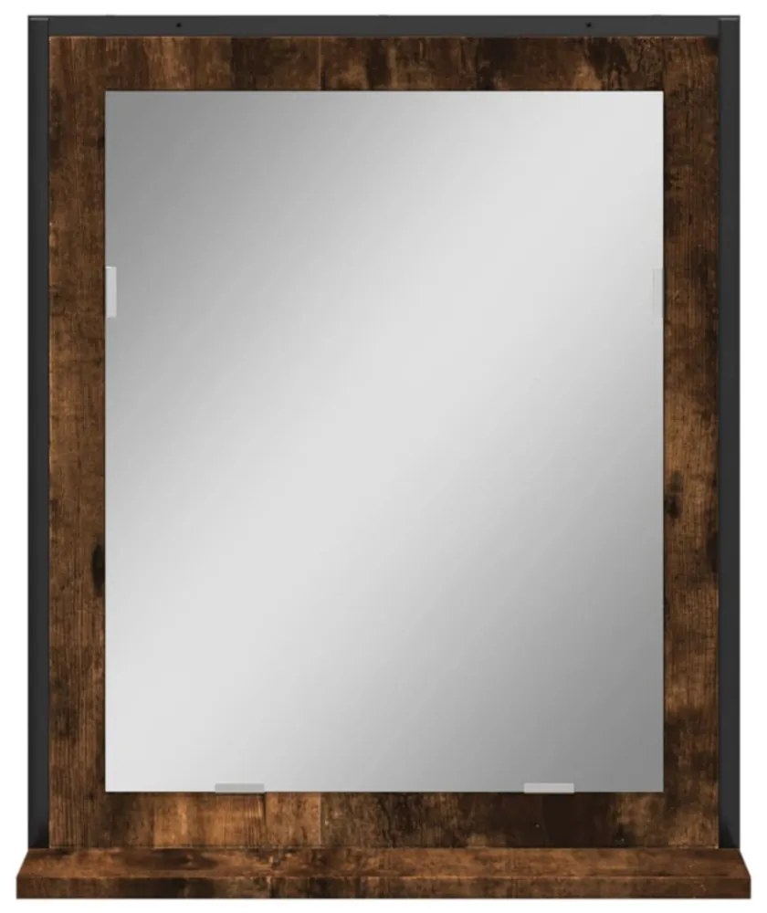füstölt tölgy szerelt fa fürdőszobai tükör polccal 50x12x60 cm