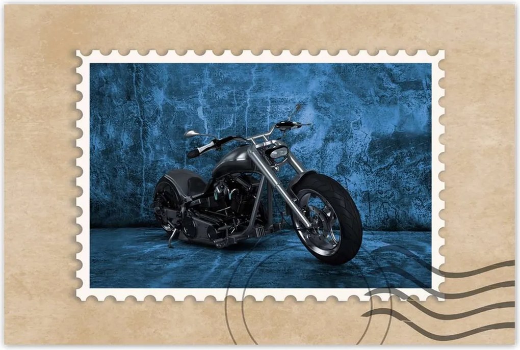 Poszterek 90x60 Kék fal Motorkerékpár