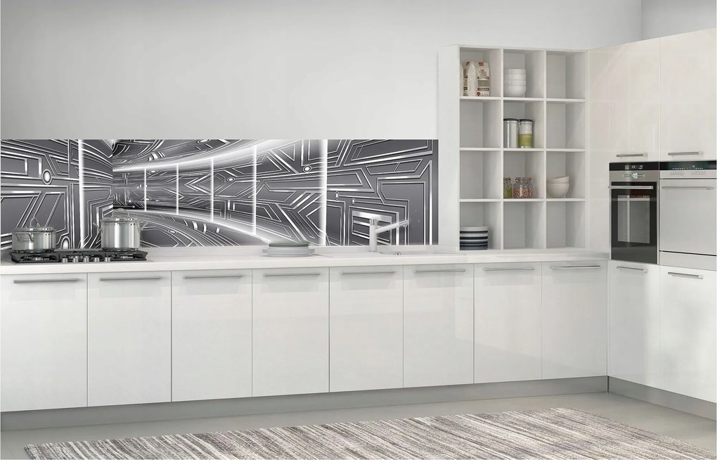 Tapéta Alagút geometrikus szürke fehér csíkokkal absztrakt 250x60 +ragasztó