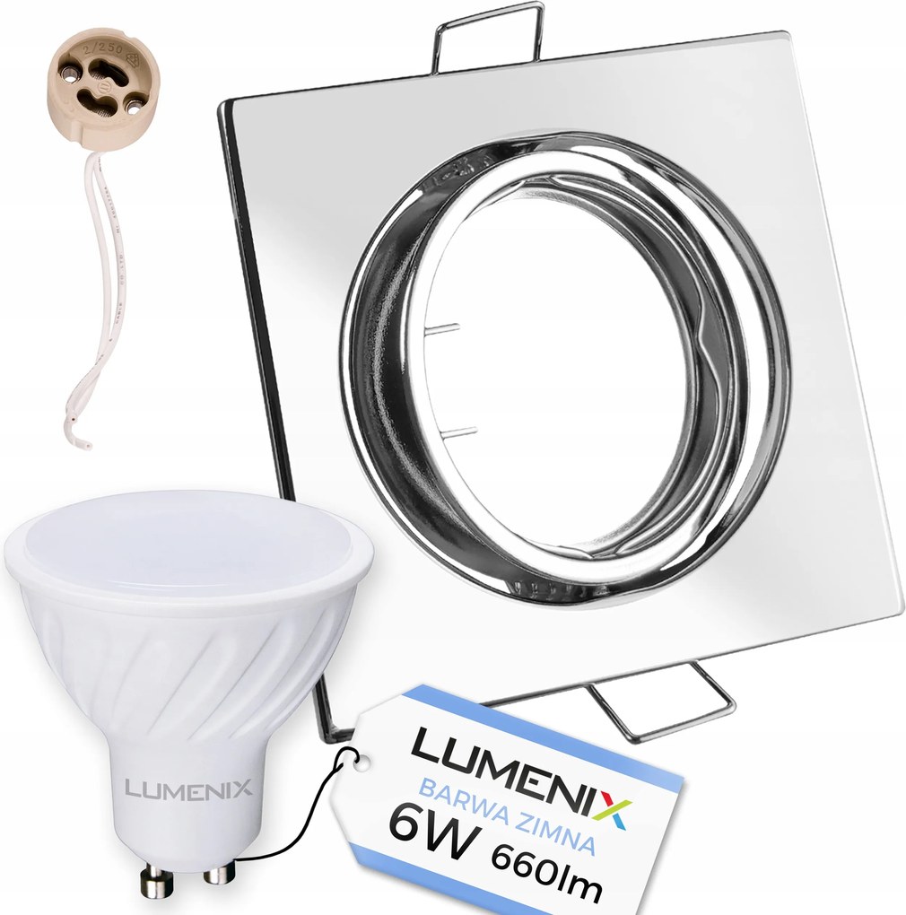 Lámpatest szett Négyzet Mozgatható Króm izzó GU10 Led 6W Hideg