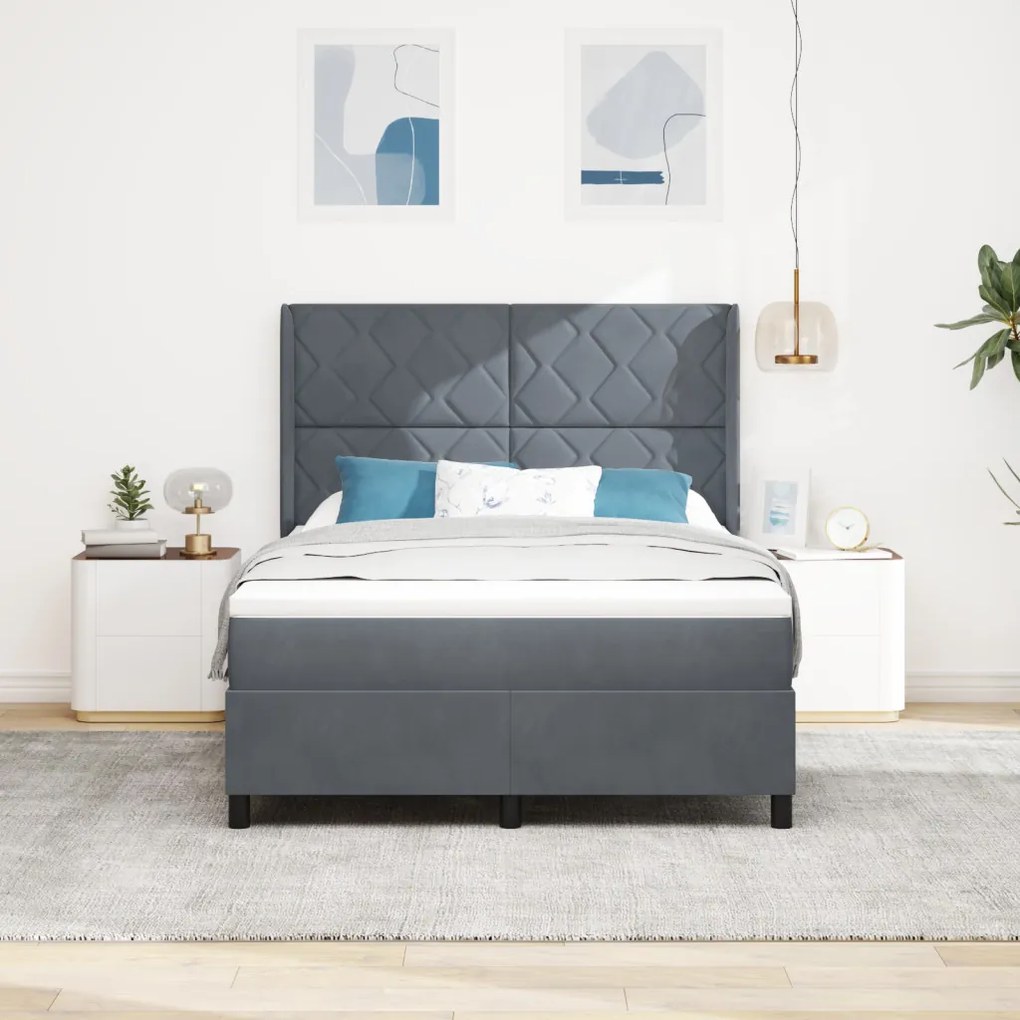 Boxspring Ágy Matraccal és LED-del Sötétszürke 160x200 cm Bársonyos