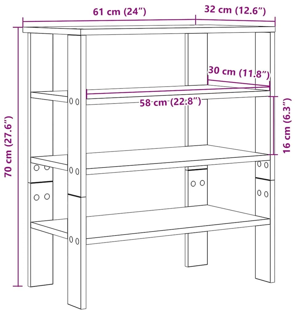 füstös tölgy színű szerelt fa cipőtartó 61x32x70 cm