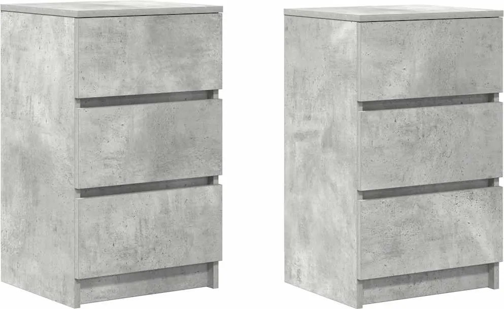 vidaXL 2 db betonszürke éjjeliszekrények 3 fiókkal 39x35x65 cm