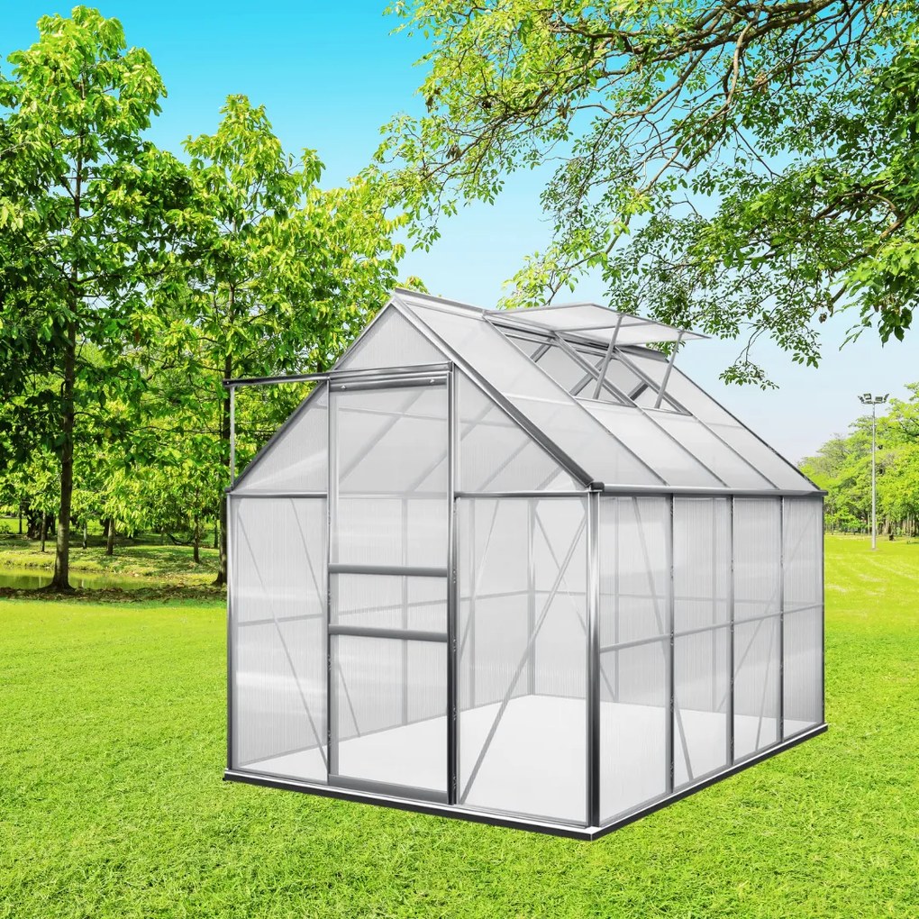 M4 polikarbonát kerti üvegház alappal, 250x190x195cm, átlátszó Gardebruk