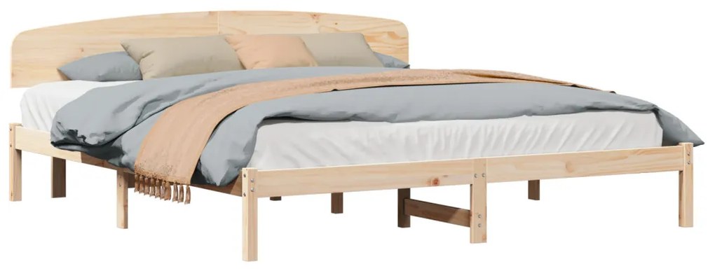 vidaXL Ágykeret fejtámlával Természetes 200 x 200 cm Tömör fenyőfa
