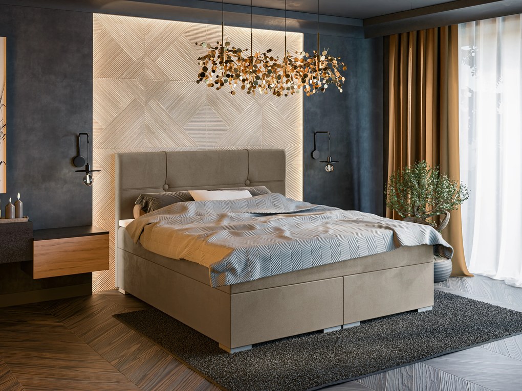 Franciaágy Boxspring 140 cm Gal (sötétbézs) (matraccal és tárolóhellyel). 1043370