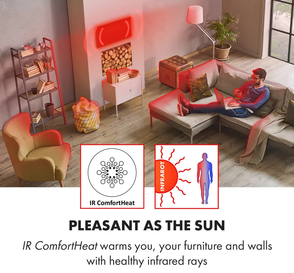 Klarstein Wonderwall Air Art Smart, infravörös hősugárzó, 120 x 60 cm, 700 W, alkalmazás, mandulavirág