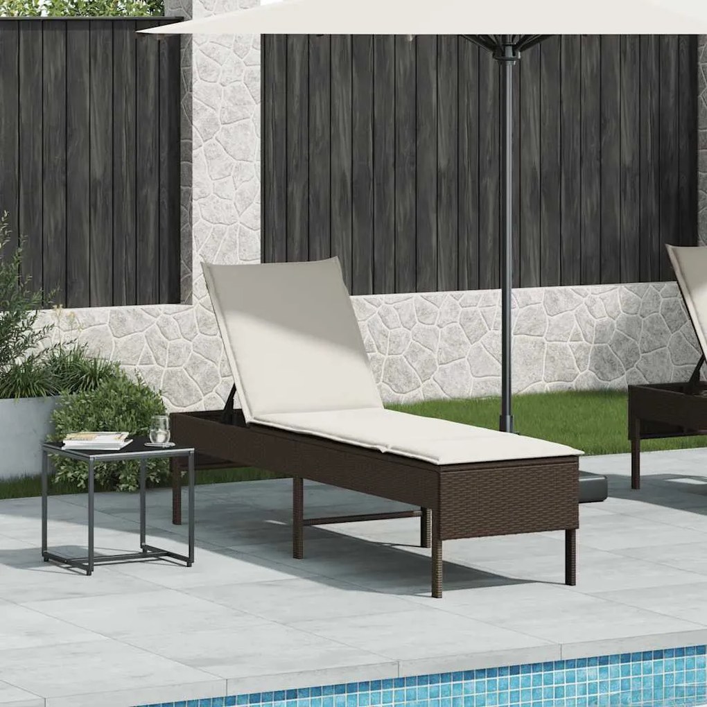 barna polyrattan napozóágy párnával 55x200x44 cm