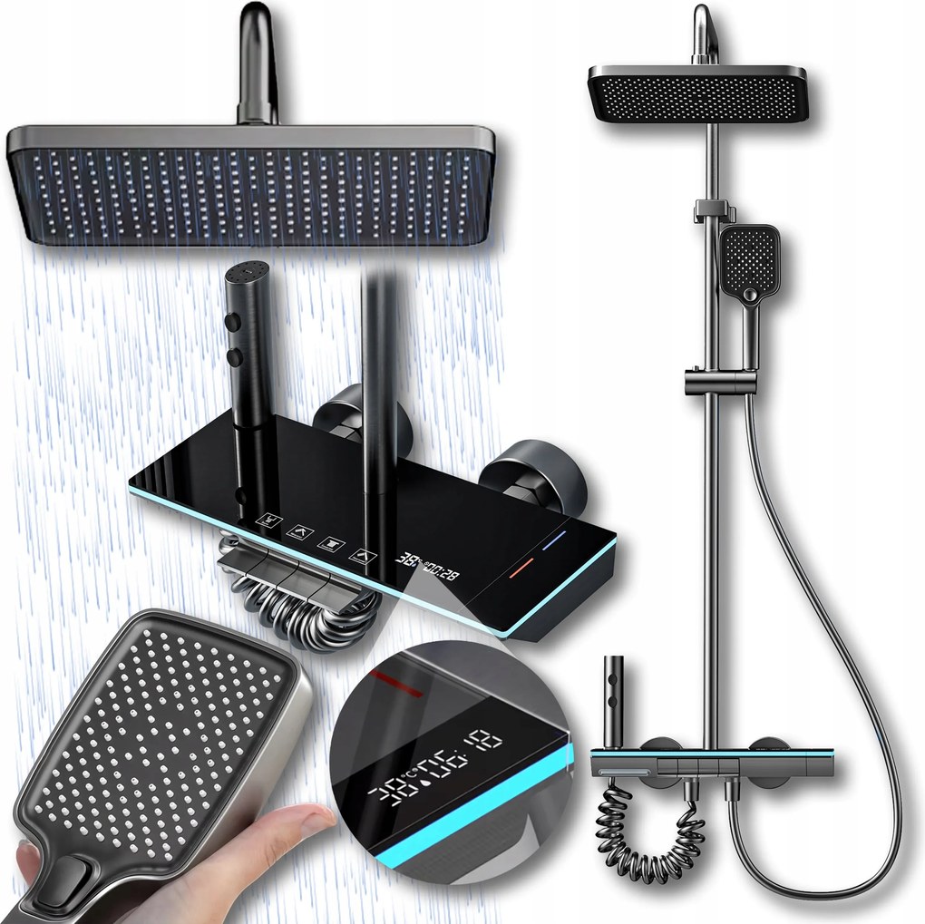Zuhanyszett Zuhanyoszlop Csaptelep Termosztát Esőztető 4in1