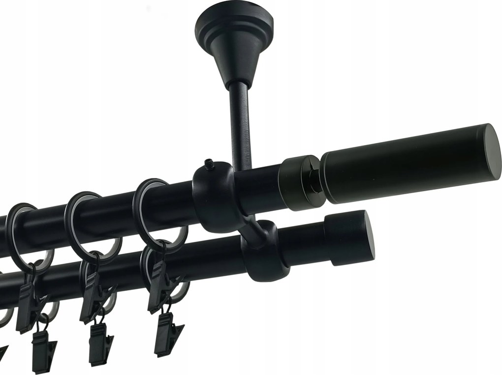 Dupla függönykarnis Fém Mennyezeti 19+19mm Fekete Matt 360cm Waldo