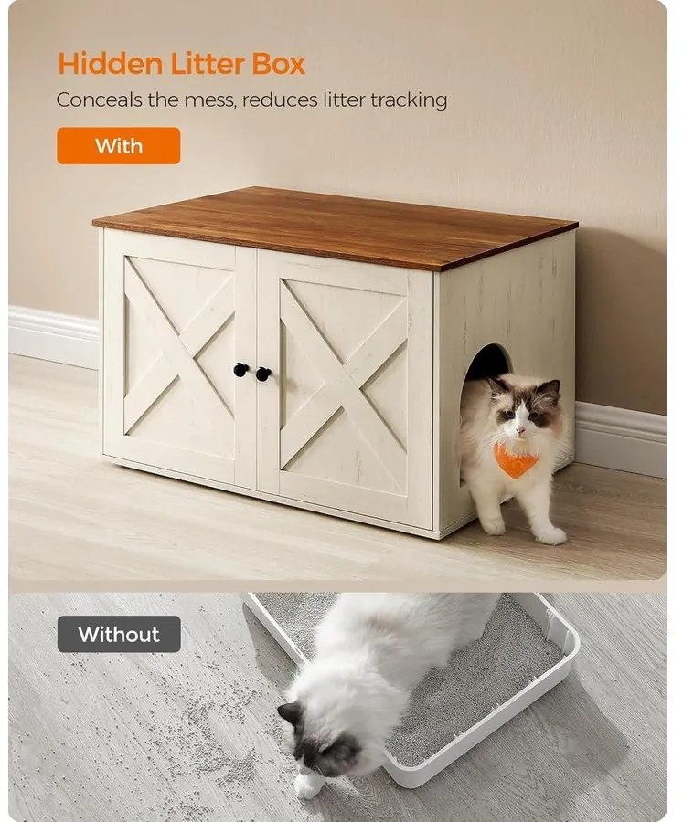 Feandrea macskaalom-bútor elrejtett kialakítással, 80 × 53 × 50 cm, barna és fehér színben