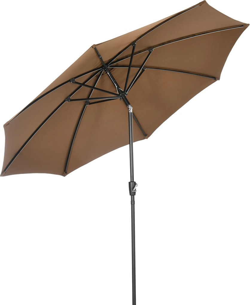 Outsunny Árgusernyő Ø300x252 cm Terasz Napernyő Kürtős Billenthető Tetővel és 8 Fém Ráccsal Szabadtérre Barna | Aosom