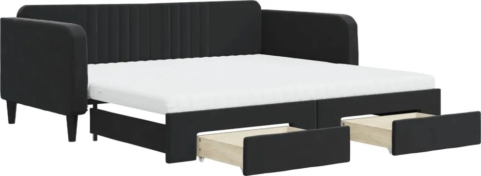vidaXL fekete kihúzható bársony heverő fiókkal 100 x 200 cm