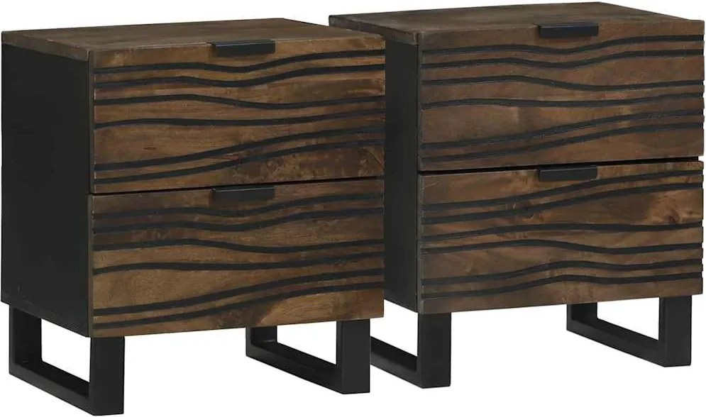 vidaXL Éjjeliszekrény fiókkal 2 pcs Dió 40 x 33 x 46 cm Tömör akácfa