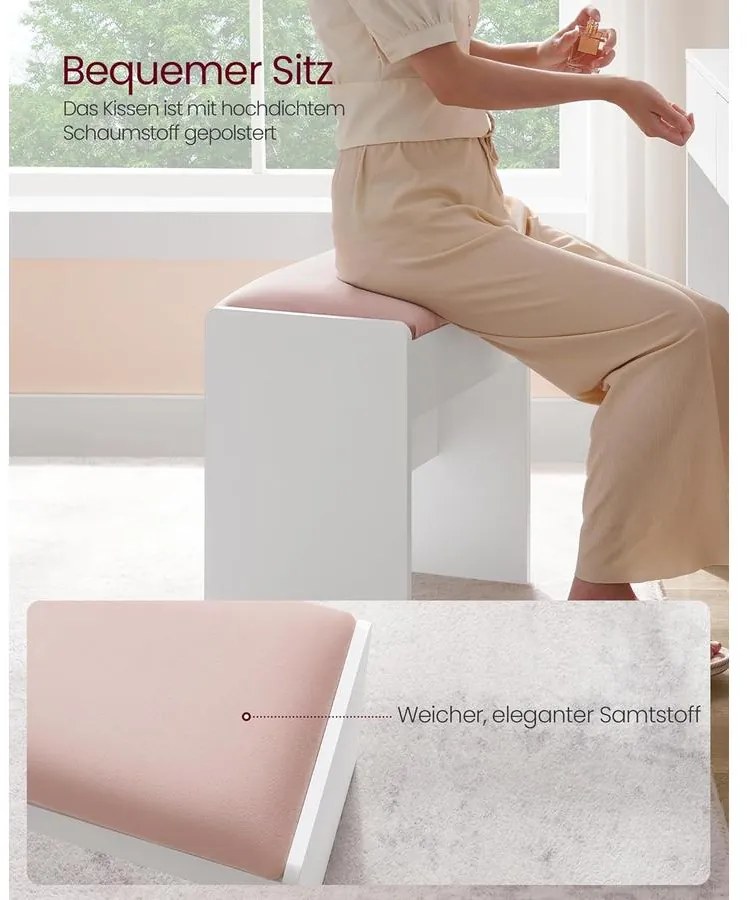 Sminkasztalhoz való ülőke, mattfehér–pasztell rózsaszín