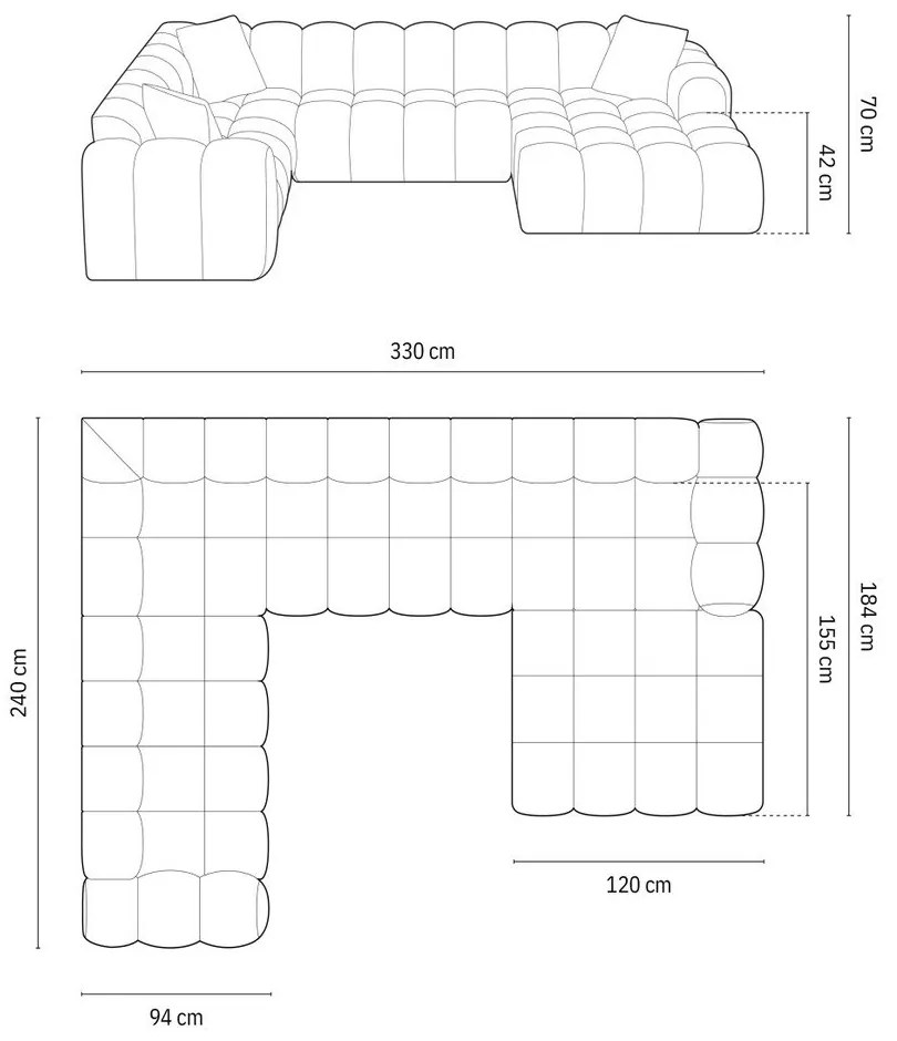 Terrakotta színű zsenília sarokkanapé (bal oldali-U alakú) Treno – Cosmopolitan Design
