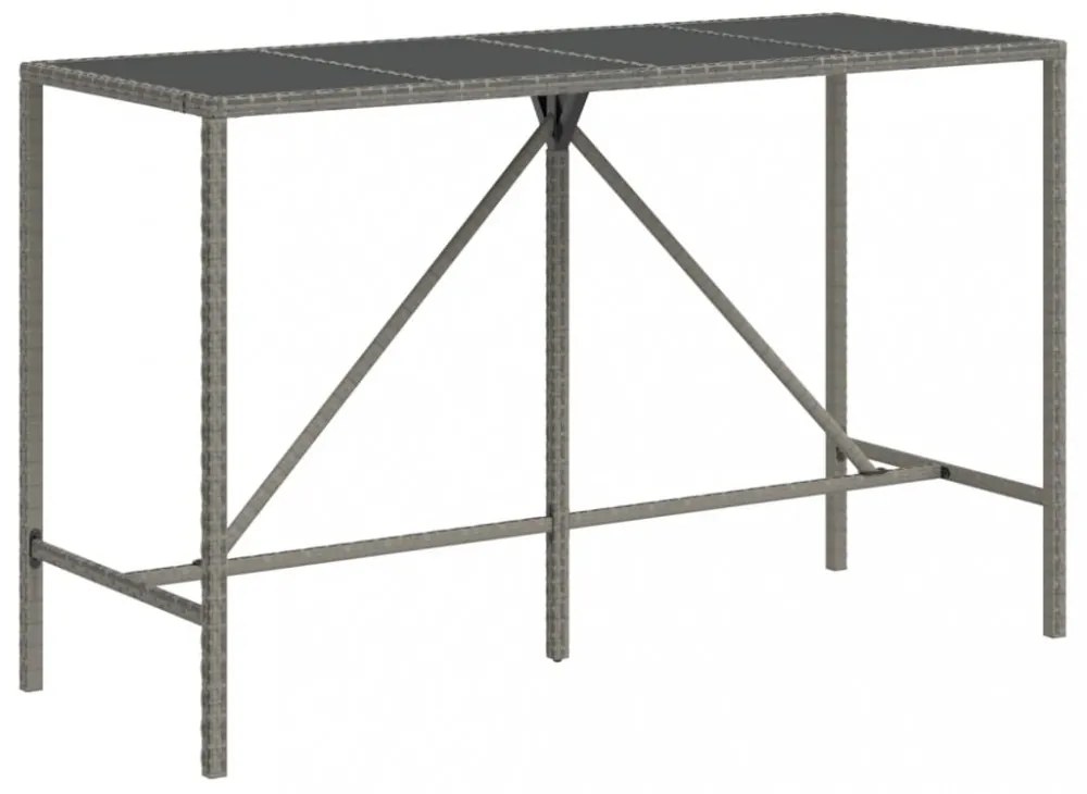 szürke polyrattan üveglapos bárasztal 180 x 70 x 110 cm