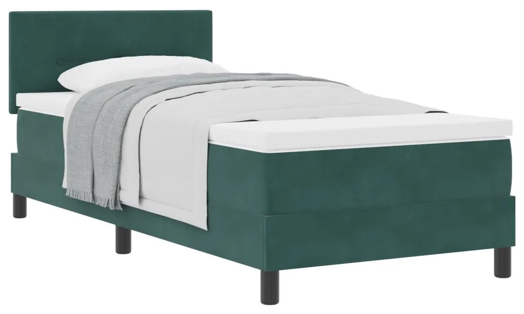 Boxspring Ágy Matrac Sötét Zöld Egyszemélyes Bársonyos