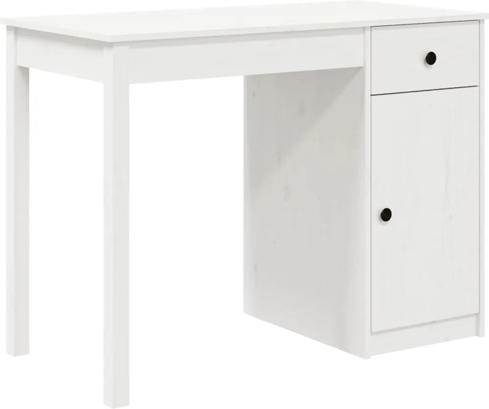 vidaXL tömör fenyőfa íróasztal fehér 100x50x75 cm