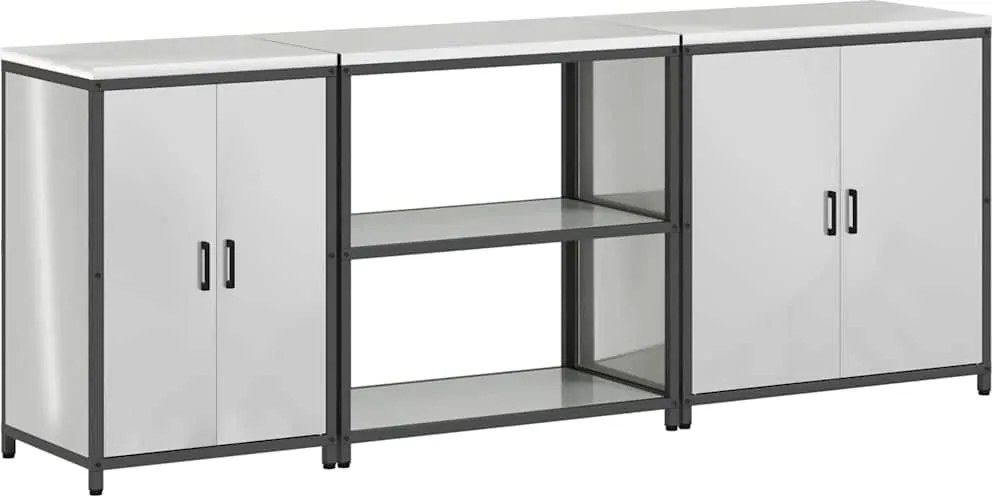 vidaXL Konyhai Tároló Készlet polcokkal 3 pcs Ezüst Horganyzott acél