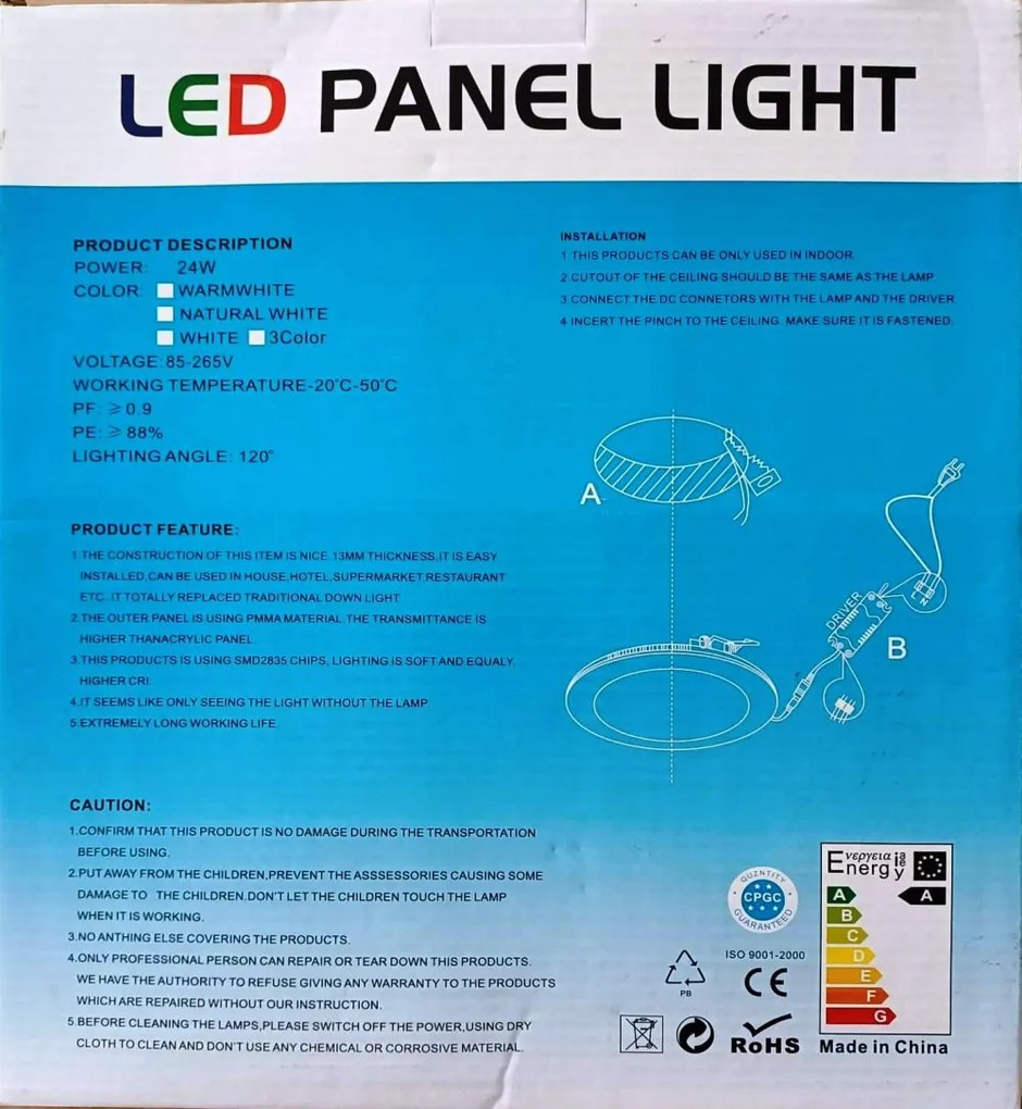 Beépíthető Kör Led Panel 24W meleg fehér